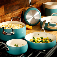 Ensemble de 12 casseroles et poêles en aluminium avec revêtement céramique antiadhésif non toxique vert sauge