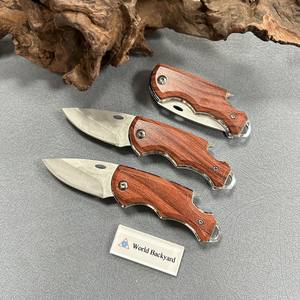 سكين جيب صغير قابل للطي من الفولاذ المقاوم للصدأ مع سلسلة مفاتيح للرياضة الخارجية والتخييم والمشي لمسافات طويلة والصيد سكاكين بمقبض خشبي - Product Image 5