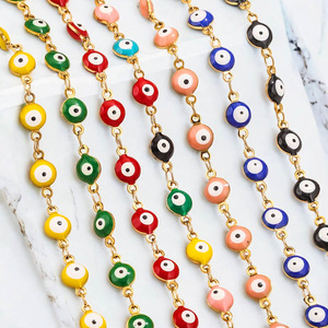 Chaîne à maillons œil porte-bonheur en émail, plusieurs couleurs, vente en gros |   Collier unisexe en acier inoxydable plaqué or 18 carats PVD avec œil turc porte-bonheur - Product Image 3