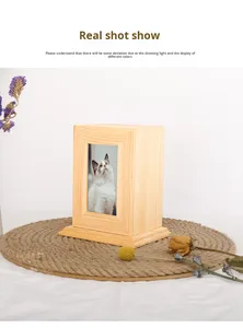 Yüksek Kalite Lüks Masif Ahşap El Yapımı Evcil Hayvan Külleri Kutusu, Köpek Kedi Kremasyonu Saklama Anı Hatırası için Fotoğraf Çerçeveli - Product Image 5