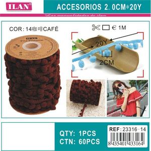 Nastro Ilan Pom Pom Larghezza 2 Cm, 1M, Colore Caffè, per Decorazioni Artigianali - Product Image 3