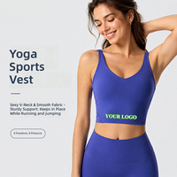 Débardeur de sport pour femme à col en V avec logo personnalisé, soutien-gorge de fitness haute densité 230 GSM en nylon et élasthanne, avec coussinets amovibles