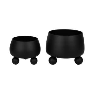 Fioriere moderne in metallo con piedini a sfera, vasi rialzati per uso interno ed esterno, finitura nera opaca, set di due. - Product Image 2