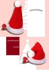 I-0112 Chapeau de Noël mignon, épingle à cheveux, accessoire de tête fait à la main, cadeau, petites pinces à cheveux de Noël courbées rouges - Product Image 4