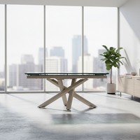 Juego de Mesa de Comedor Extensible y Plegable de Travertino, Estilo Moderno y Minimalista, Patas de Metal Ecológicas de Estilo Nórdico/Industrial, 10 Plazas