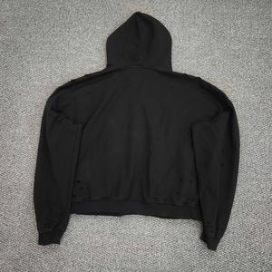 Sudadera con Capucha Corta para Hombre, Diseño Desgarrado, Estampado Gráfico Digital Personalizado, Felpa de Alta Calidad, Estilo Urbano, Superventas - Product Image 2