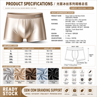 Caleçons Boxers Homme Personnalisables à Logo, Taille Mi-Haute, en Satin Brillant, Soie Glacée Douce, Finition Brillante, Respirants, 5 Couleurs