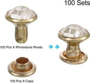 Uxcell Remaches de diamantes de imitación dorados de 5 mm para cuero, remaches de cristal, remaches de metal de doble capa con diamantes de imitación para bricolaje - Product Image 3