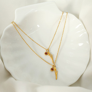 Tulip Rhinestone Pendant Necklace 18k Gold Plated <b>Titanium</b> Steel Everyday Wear Simple Elegant Design - Product Image 2