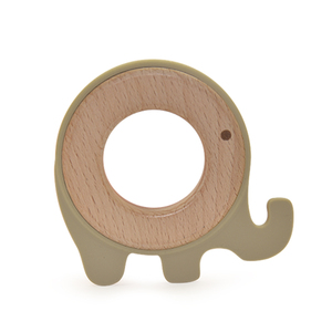 Mordedor de silicona con anillo de madera de haya <span class=keywords><strong>para</strong></span> bebé, juguete de dentición con forma de elefante, de grado alimenticio - Product Image 6