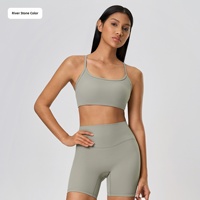Soutien-gorge de sport à maintien élevé pour femme, dos croisé, respirant, avec coussinets amovibles, logo frontal, sans coutures, pour yoga et fitness