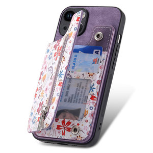 Pour iPhone 15/15 <span class=keywords><strong>Pro</strong></span>/15 Promax Flower design Housse pour carte de crédit, Portefeuille magnétique Étui à rabat pour Samsung S23 - Product Image 4