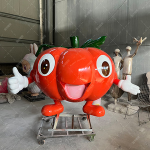 Sculpture de citrouille de dessin animé en fibre de verre, figurine décorative d'extérieur, support au sol, faite à la main - Product Image 4