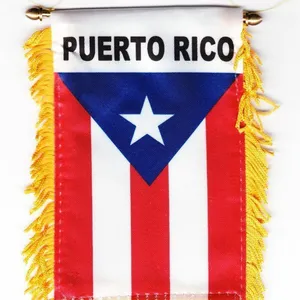 Porto Rico Window Hanging Flag specchietto retrovisore con frange portoricano Mini Banner con bandiere per auto a ventosa