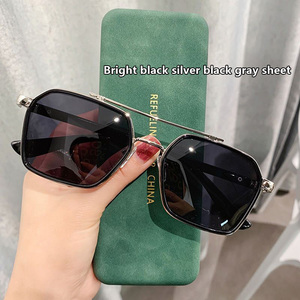 New Trend Driving UV Blocking Sun Glasses Double Bridge square <b>Frame</b> Metal Men Glasses Luxury Glasses - Product Image 3