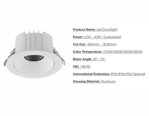 <span class=keywords><strong>Plafonnier</strong></span> encastré LED anti-éblouissement Lendian, spot COB en aluminium pour <span class=keywords><strong>salle</strong></span> <span class=keywords><strong>de</strong></span> <span class=keywords><strong>bain</strong></span>, cuisine, salon - Product Image 3