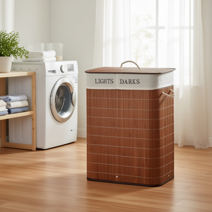 Cesto para la ropa sucia de bambú de 26.4 galones con bolsas extraíbles y asas de cuerda en la tapa para clasificar la ropa oscura y la clara - Product Image 2