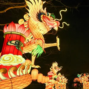 Chinese Festival Lantern Show Silk Lantern Flying Dragon Lantern For Theme Park