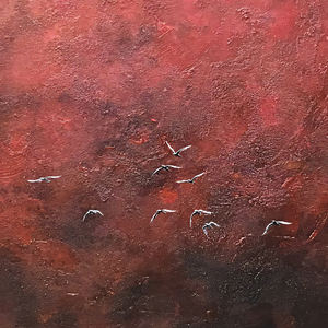 Arte abstracto personalizado al por mayor, pintura de pájaros voladores sobre lienzo rojo puro, decoración de pared Mediana al óleo para proyectos de Hotel - Product Image 5