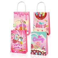 Huancai 12 sacs cadeaux en papier Candyland avec poignées, sacs à friandises pour fête, sacs à bonbons pour enfants, sacs à friandises pour fête de sucettes