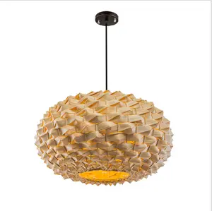 Lámpara colgante de mimbre led E27, creativa, personalizada, con forma de piña, tejido de bambú Natural