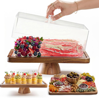 Support à gâteau en bois d'acacia avec couvercle, plateau à charcuterie 2-en-1, planche à découper, plateau en bois, 16 x 12 pouces, carré, plateaux en bois pour gâteau de mariage