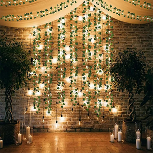 Guirlandes lumineuses féériques en forme de feuilles de lierre vertes, fonctionnant sur piles/USB, lumière blanche chaude douce, en cuivre, décoratives, pour jardin, Noël - Product Image 6