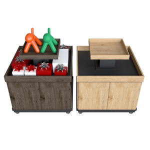 Contenedor de Exhibición de Doble Cara con Aspecto de Madera para Supermercados, Estante de Exhibición Resistente para Comercios Minoristas con Ruedas - Product Image 6