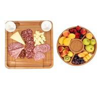 Set Papan Keju Bambu dengan Satu Kompartemen, Papan Keju Kayu dengan Mangkuk untuk Camilan, Papan Charcuterie untuk Perjalanan