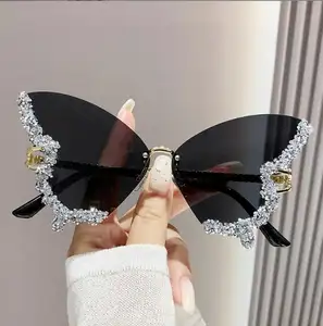 时尚朋克女式派对太阳镜时尚太阳镜金属框蝴蝶水钻太阳镜