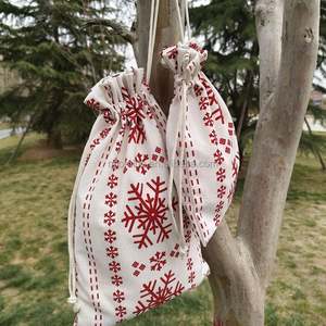 Sac cadeau en toile de lin et coton avec cordon de serrage, broderie personnalisée, pour le rangement des bougies - Matériel de Noël, sac anti-poussière - Product Image 5