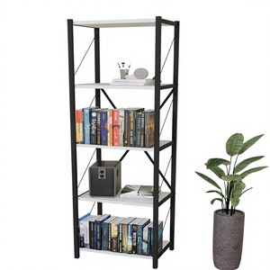 Modern 5 Tier Etagere Bookcase Steel Frame <b>White</b> <b>Shelves</b> Freestanding Backless Storage <b>Shelf</b> for Home Living Room Furniture - Product Image 1