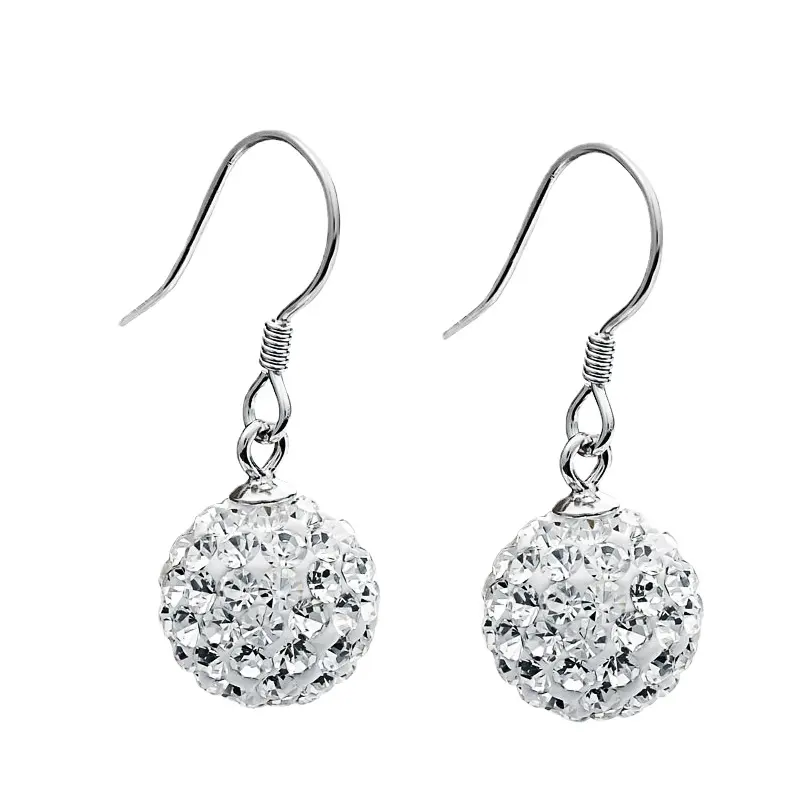 925 Sterling Silver Earrings Jewelry 8/10/12 MM Austrian Crystal Diamond Ball Elegant Drop Dangle Earrings for Wedding Party