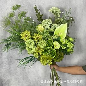 <b>Artificial</b> Flowers Green White Silk Rose Bouquet Wedding Outdoor Decor High Simulation Reusable - Product Image 1