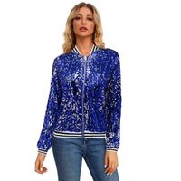 Damen-Bomberjacke mit Pailletten, glitzernde Baseballjacke mit Reißverschluss und langen Ärmeln für Party, Clubwear, Großhandel