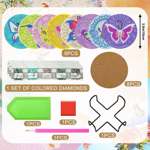 Posavasos de pintura de diamantes artesanales de mandala serie de flores coloridas personalizadas con juego de posavasos de taza con tapa - Product Image 2