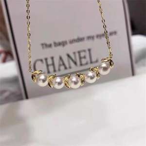 Collier en perles d'eau douce Zhuji Zhizhen, doux et élégant, essentiel pour l'été, pendentif tendance, style identique à celui de M Home, chaîne à motif d'épi de blé souriant - Product Image 3