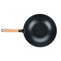 Petite poêle wok chinoise en acier au carbone avec poignée, fond rond, pour hôtel, restaurant, usage domestique, cuisinières à gaz professionnelles, pré-assaisonnée
