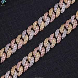 Chaîne cubaine en argent sterling 925 plaqué or 18 carats avec moissanite VVS, 2 rangs, 13 mm, 3 tons de couleur, collier cubain élégant - Product Image 6