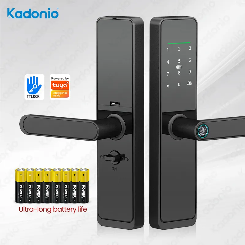 Fechadura eletrônica para porta frontal Tuya TT, aplicativo inteligente com código biométrico de impressão digital, preço baixo Kadonio