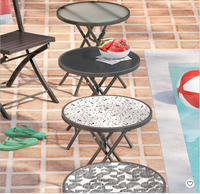Table d'appoint portable pour patio extérieur, légère et pliable, avec structure en acier inoxydable, table ronde de 18 pouces avec verre imprimé, très vendue