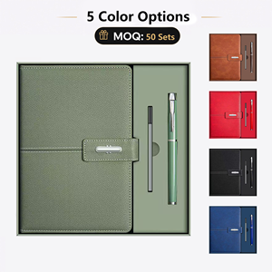 Luxury Journal Manufacturer Custom Logo PU Leather Notebook Business Office 3 in 1 <b>Gift</b> <b>Set</b> with Pen & Refill - Product Image 2