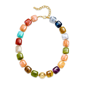 Hot Selling Multicolor Square Resin Beaded Necklace Bohemian Chic Fashionable Versatile Statement Necklace for Women Wholesale - Product Image 4