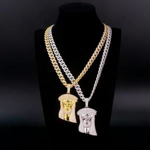 Collar de tenis cubano de plata 925 con moissanita redonda VVS, estilo Hip Hop Religioso, con colgante grande de Jesús chapado en oro, joyería. - Product Image 2