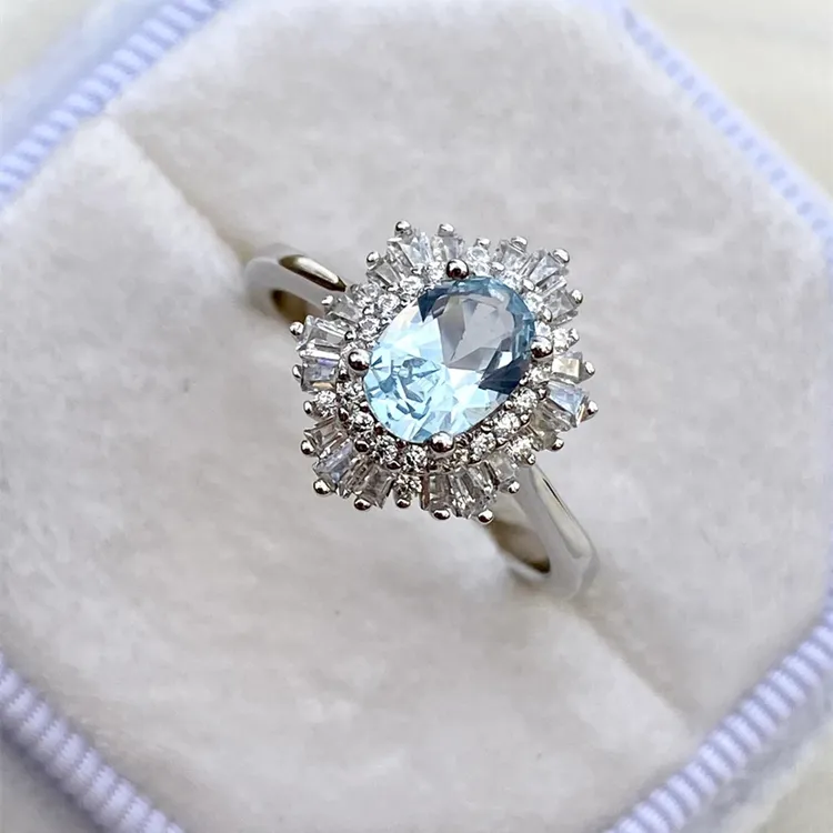 Aquamarine yüzük nişan yüzüğü Oval Vintage söz yüzüğü