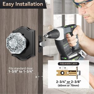 Calzibeno Crystal Door Knob Black Glass Zinc Traditional Design Interior Door <b>Handle</b> with <b>Lock</b> Privacy Function - Product Image 5