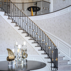 Barandilla <span class=keywords><strong>de</strong></span> Escalera <span class=keywords><strong>de</strong></span> Hierro Forjado Rústica <span class=keywords><strong>de</strong></span> Diseño Minimalista con Pasamanos Dorado, Barandillas <span class=keywords><strong>de</strong></span> Escalera Interiores Fáciles <span class=keywords><strong>de</strong></span> Instalar para Casas - Product Image 2