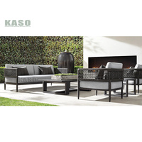 Ensemble de mobilier d'extérieur Tissage sur corde Patio Ensemble de conversation en métal pour l'extérieur Ensemble de canapé d'angle de jardin en aluminium imperméable