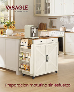 Chariot <span class=keywords><strong>de</strong></span> rangement <span class=keywords><strong>de</strong></span> <span class=keywords><strong>cuisine</strong></span> <span class=keywords><strong>VASAGLE</strong></span> blanc, îlot <span class=keywords><strong>de</strong></span> <span class=keywords><strong>cuisine</strong></span> avec étagère à épices, chariot roulant sur roulettes - Product Image 1