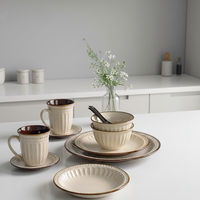 Service de table en céramique durable de style rétro européen, bols, assiettes, couleur sous-glaçure de luxe léger, compatible micro-ondes, réutilisable, pour la maison
